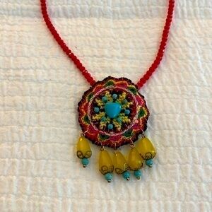 One of a kind beaded pendant necklace- from Greece